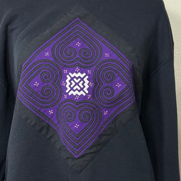 Vintage 90s Heart Embroidered Quilted Sweatshirt Grandma Cottage Whimsigoth L - Picture 2 of 7